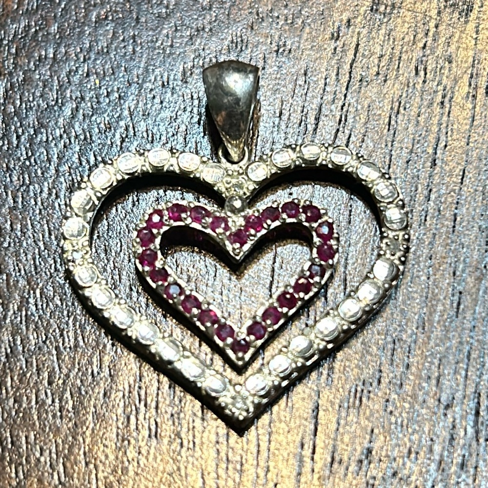 Kay Jewelers Ruby, Diamond and Silver Heart Pendant